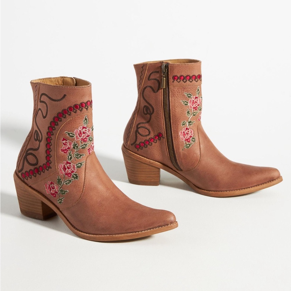 Anthropologie Embroidered Leather Western Boots Italian cowboy Marco Delli 36